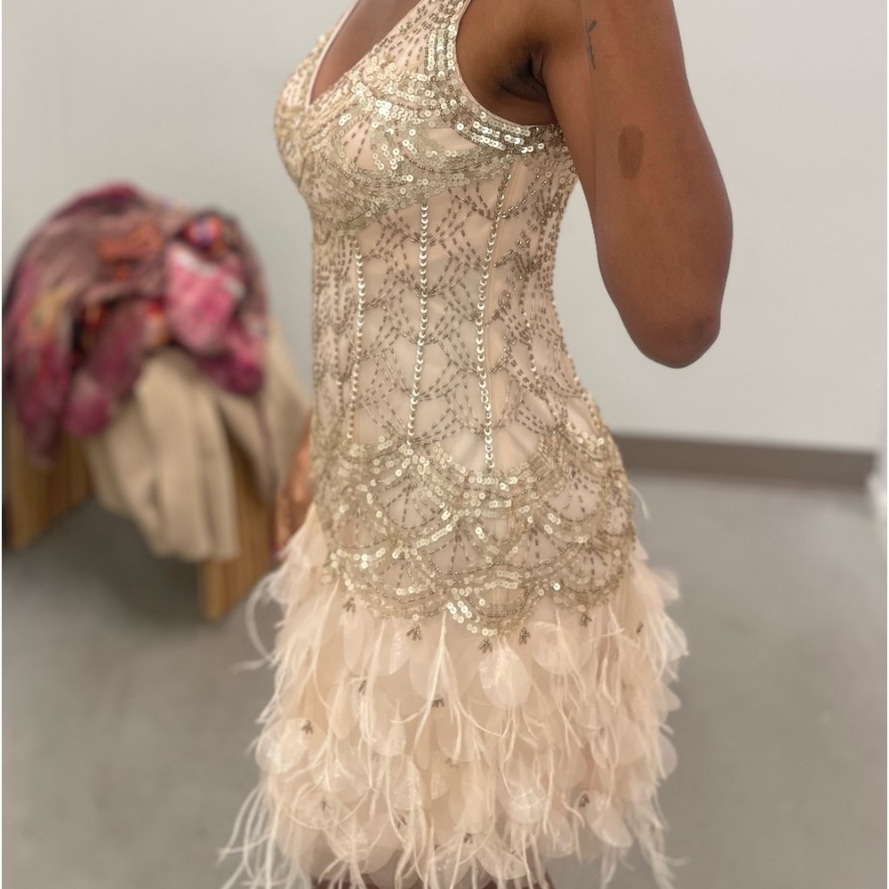 Sue Wong Ostrich detailed cocktail dress